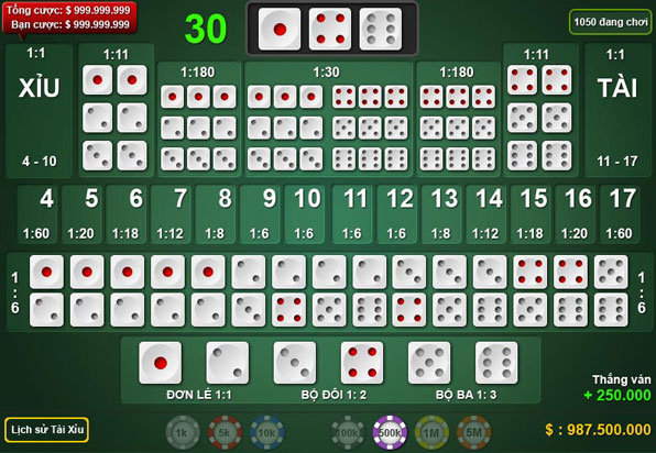 Chi tiết bảng xí ngầu trong game tài xỉu